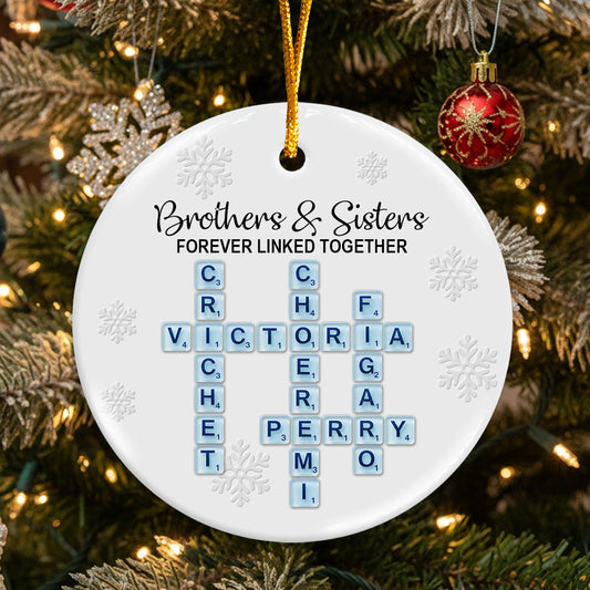 Brothers & Sisters Forever Linked Together, Sea Glass Name Puzzle - Personalized Family Ceramic Circle Ornament