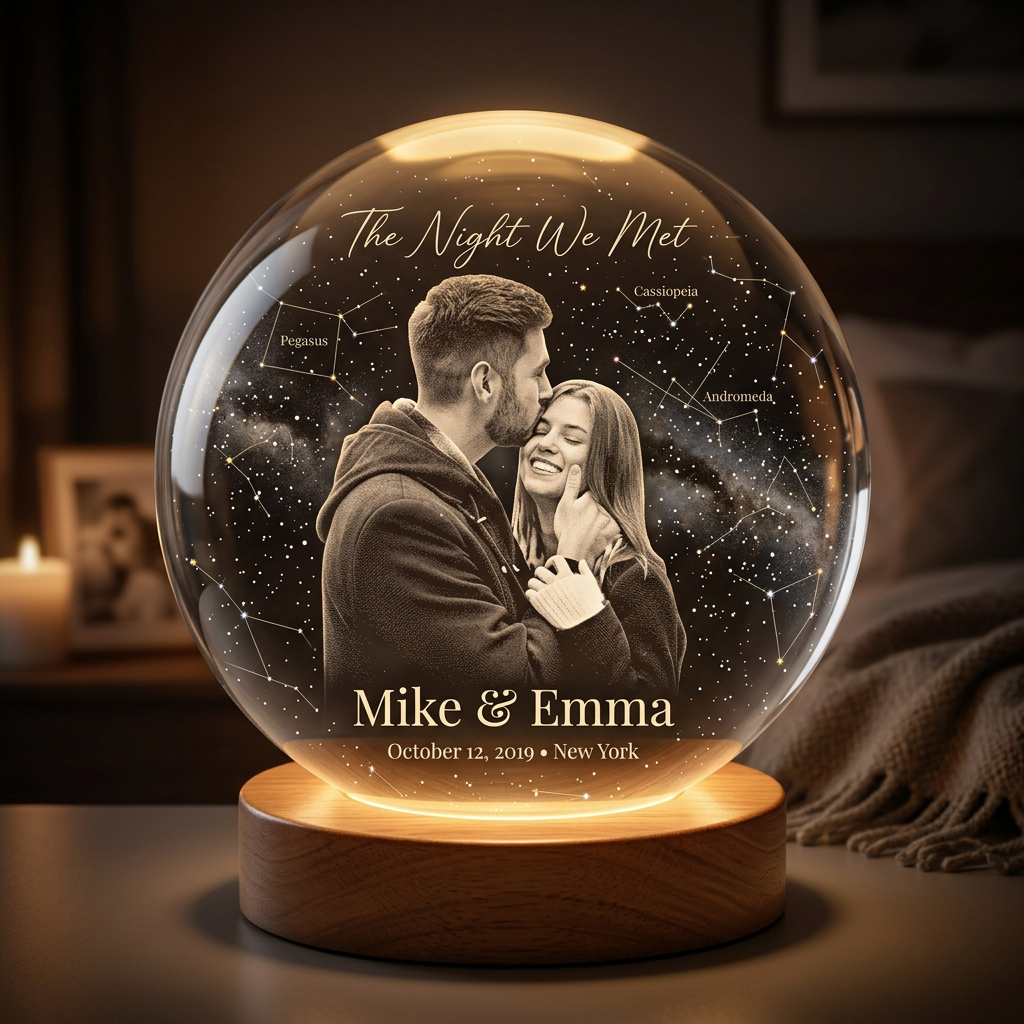 Personalized Star Map, The Night We Met - Personalized Couple Crystal Ball Night Light