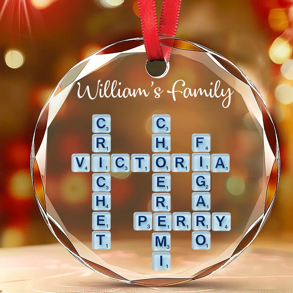 Our Family, Sea Glass Name Puzzle - Personalized Family Round Shaped Glass Ornament