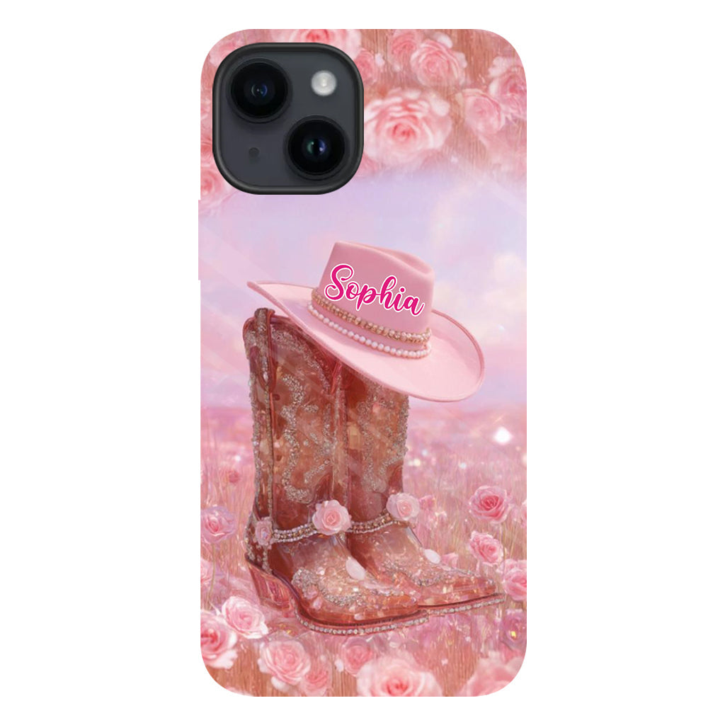 Florales Cowgirl-Motiv – Personalisierte Handyhülle und Handygriff mit Cowgirl-Vollbilddruck