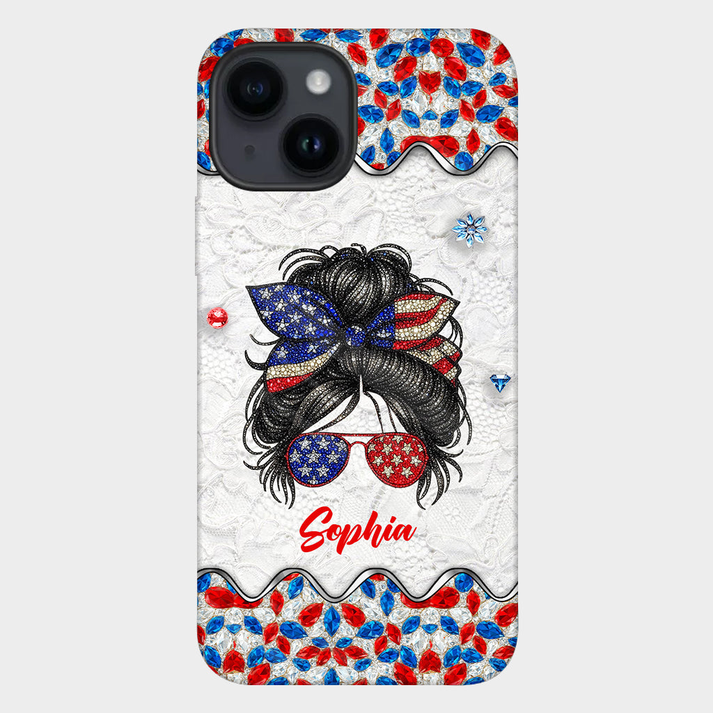Messy Bun Girl - Personalized Independence Day/ 4th of July Full Print Phone Case