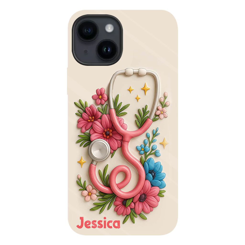Floral Stethoscope - Personalized Nurse Full Print Phone Case