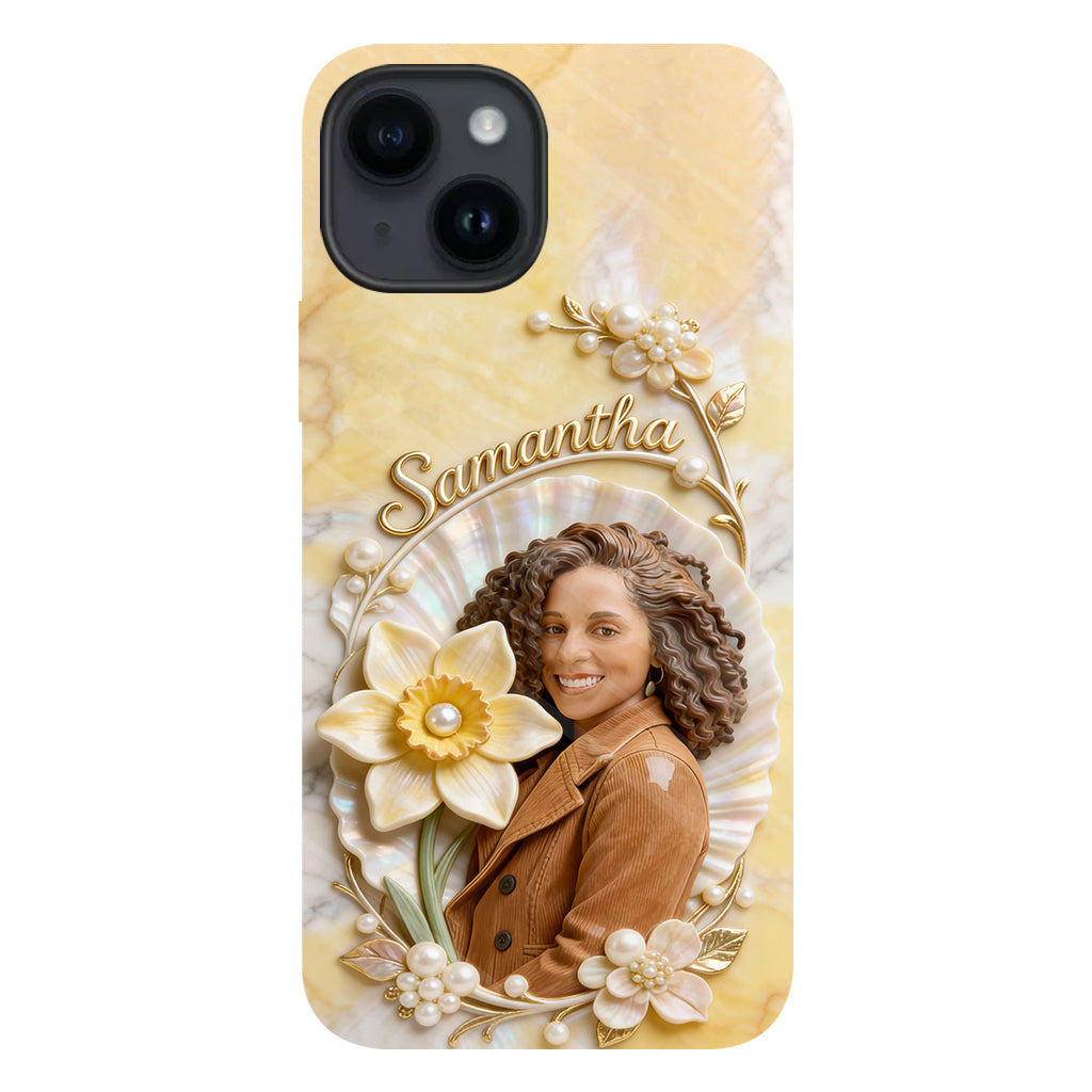 Coque de téléphone personnalisée avec photo et fleur de naissance - Impression intégrale « Amour de soi »