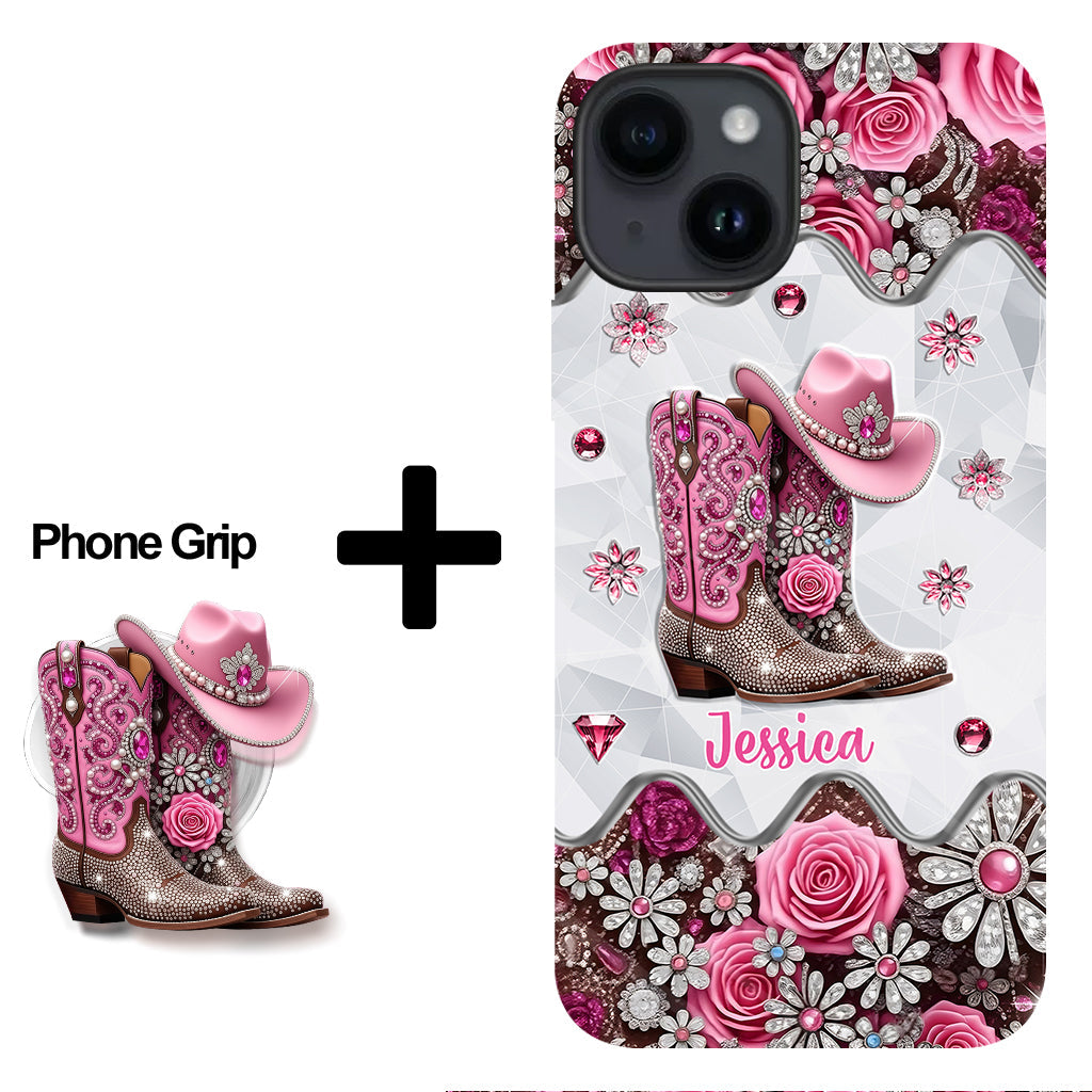Bottes de cowgirl - Coque de téléphone personnalisée avec imprimé intégral cowgirl et support pour téléphone