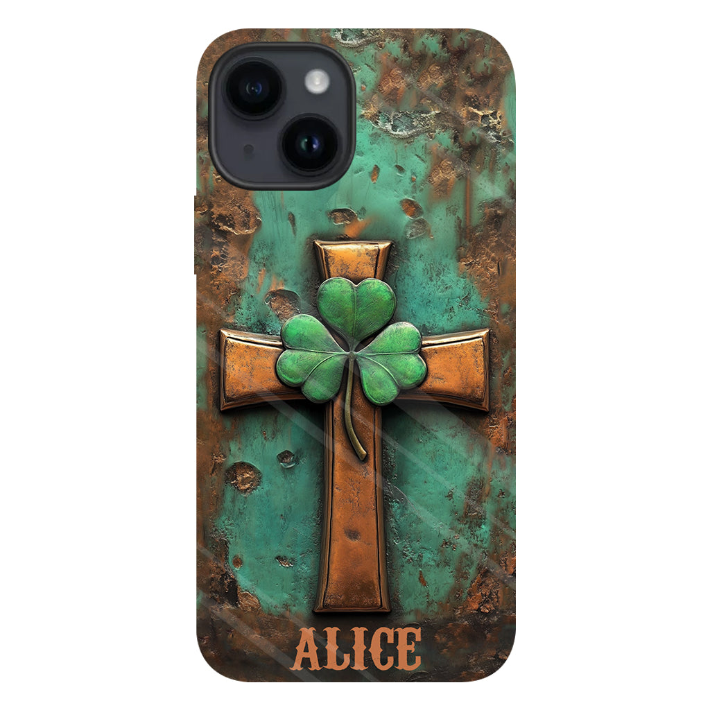 Coque de téléphone vintage avec croix irlandaise et impression intégrale personnalisée pour la Saint-Patrick