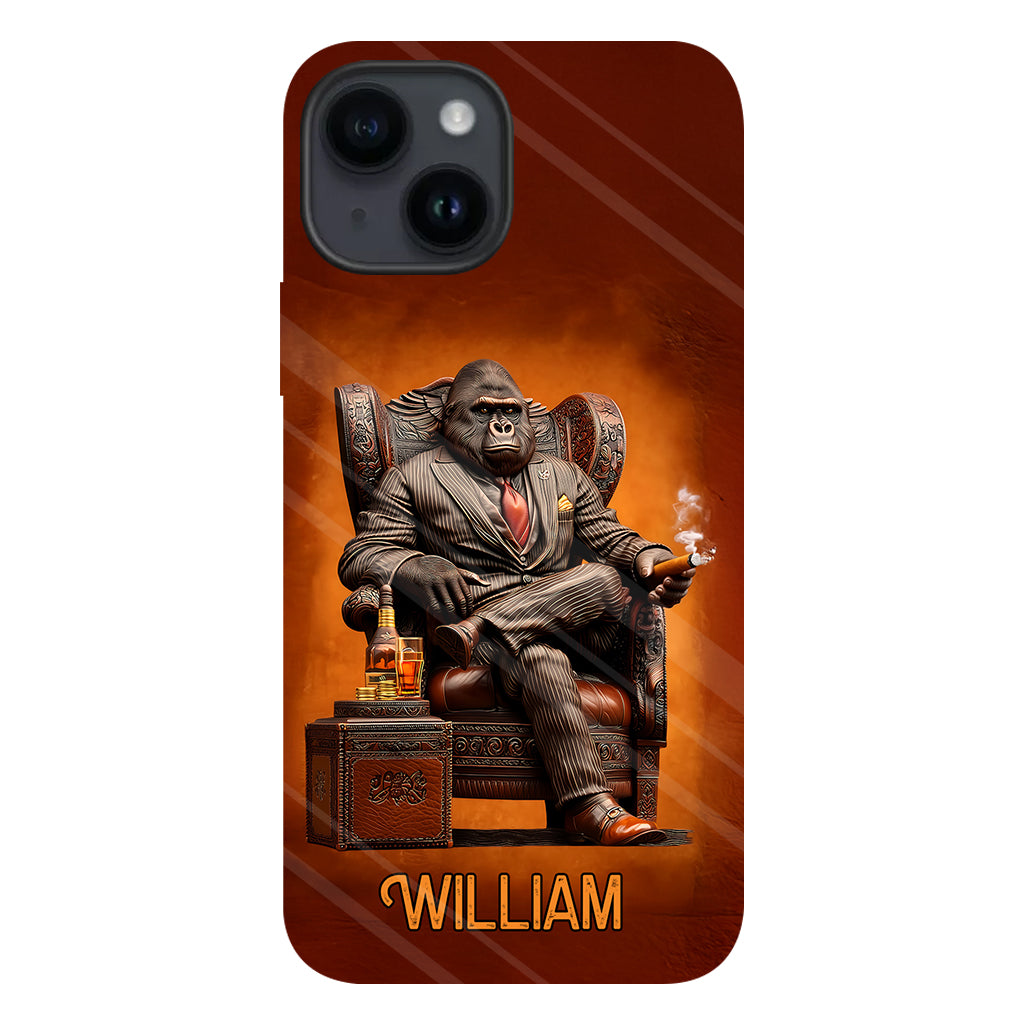 Whiskey & Cigar Gorilla - Coque de téléphone personnalisée avec impression intégrale sur le thème du whisky