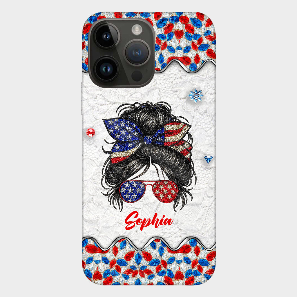 Messy Bun Girl - Personalized Independence Day/ 4th of July Full Print Phone Case
