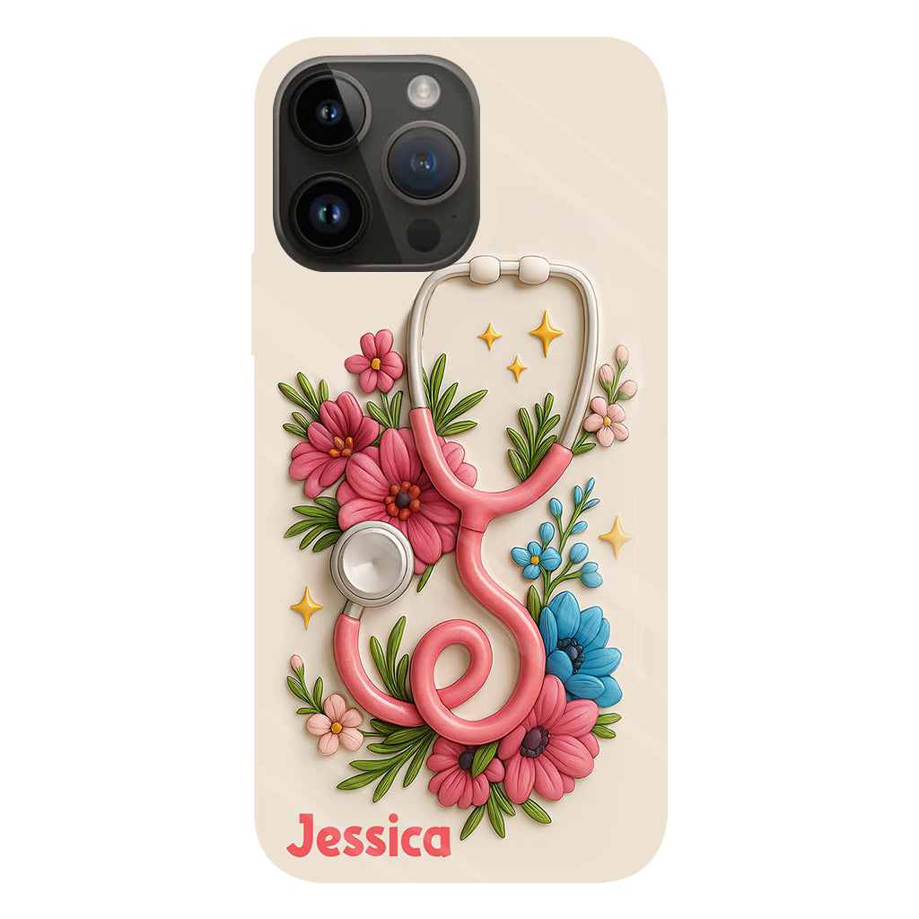 Floral Stethoscope - Personalized Nurse Full Print Phone Case