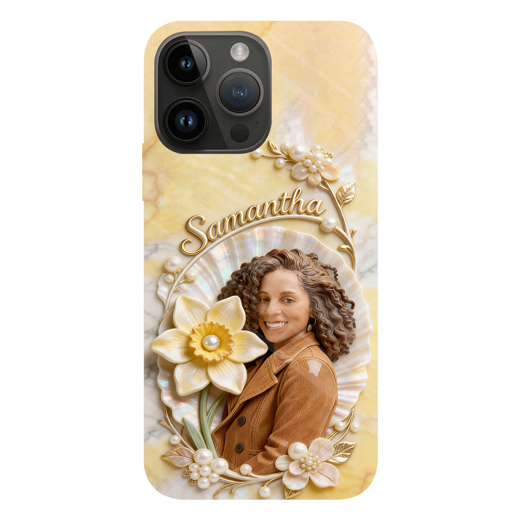 Coque de téléphone personnalisée avec photo et fleur de naissance - Impression intégrale « Amour de soi »