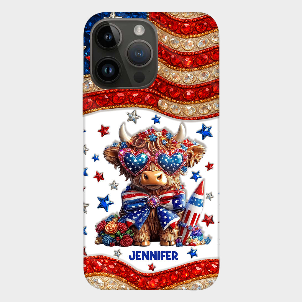 July 4th America - Personalized Highland Cow Full Print Phone Case