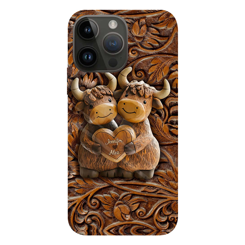 Couple de vaches des Highlands mignon - Coque de téléphone personnalisée avec imprimé intégral de vaches des Highlands