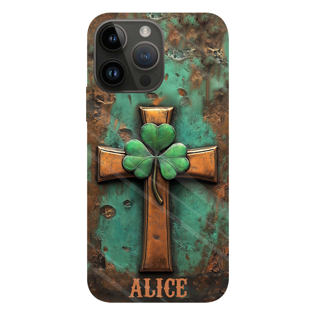 Coque de téléphone vintage avec croix irlandaise et impression intégrale personnalisée pour la Saint-Patrick