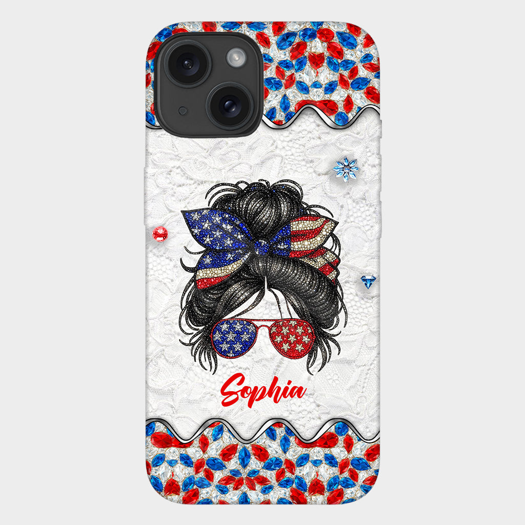 Messy Bun Girl - Personalized Independence Day/ 4th of July Full Print Phone Case