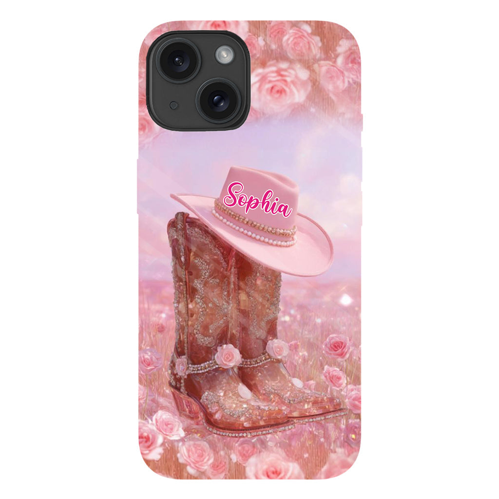 Florales Cowgirl-Motiv – Personalisierte Handyhülle und Handygriff mit Cowgirl-Vollbilddruck