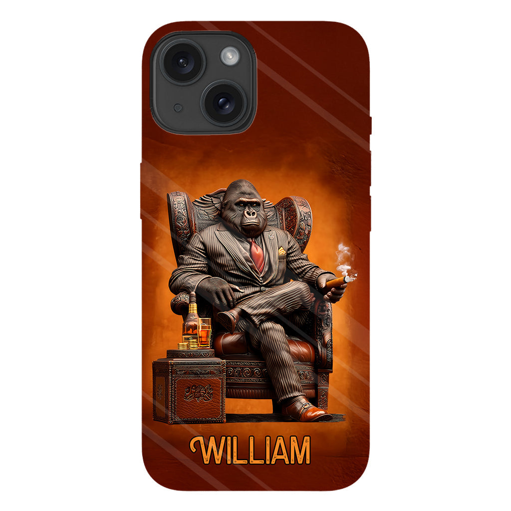 Whiskey & Cigar Gorilla - Coque de téléphone personnalisée avec impression intégrale sur le thème du whisky