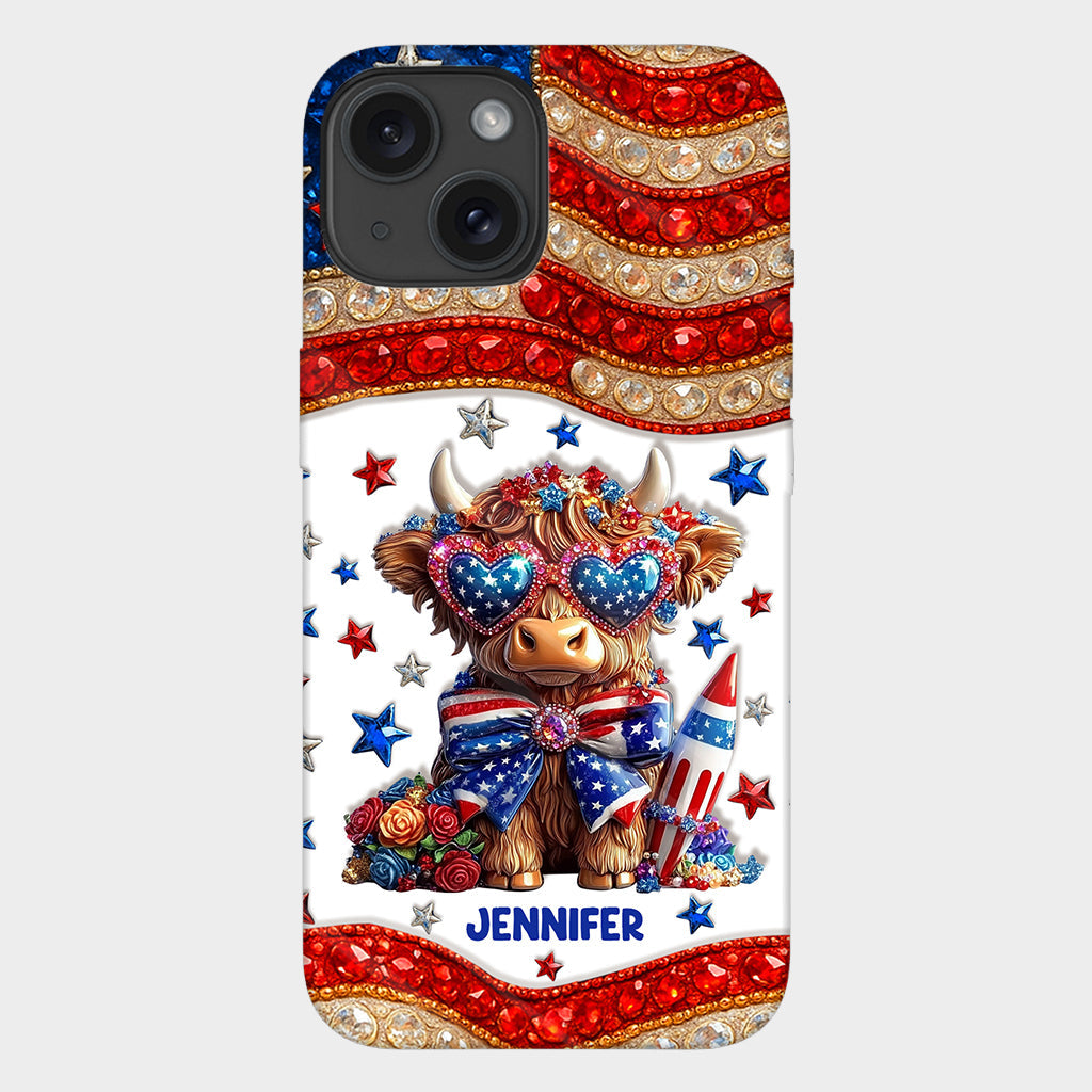 July 4th America - Personalized Highland Cow Full Print Phone Case
