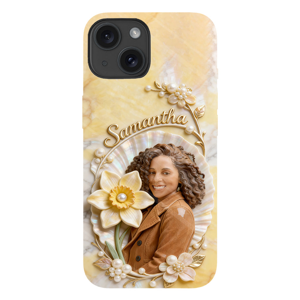 Coque de téléphone personnalisée avec photo et fleur de naissance - Impression intégrale « Amour de soi »