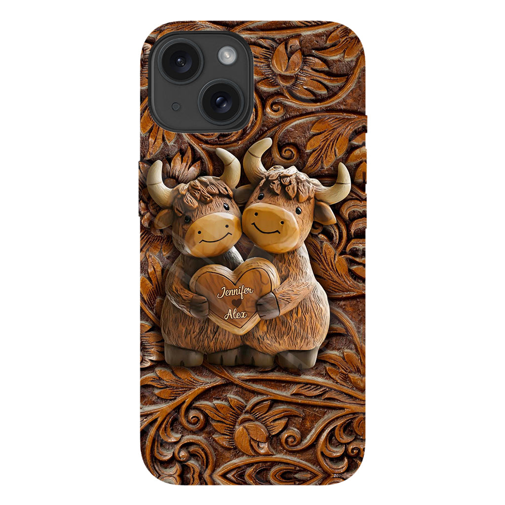 Couple de vaches des Highlands mignon - Coque de téléphone personnalisée avec imprimé intégral de vaches des Highlands