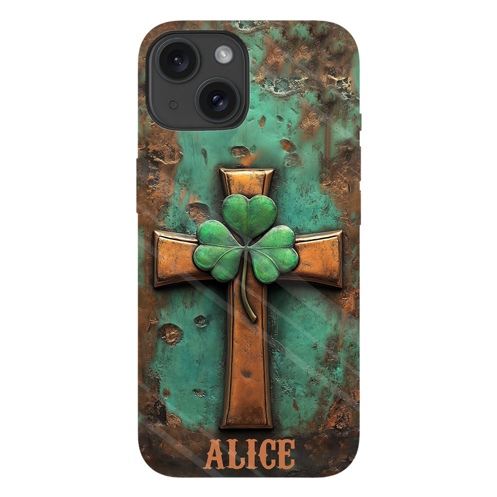 Coque de téléphone vintage avec croix irlandaise et impression intégrale personnalisée pour la Saint-Patrick