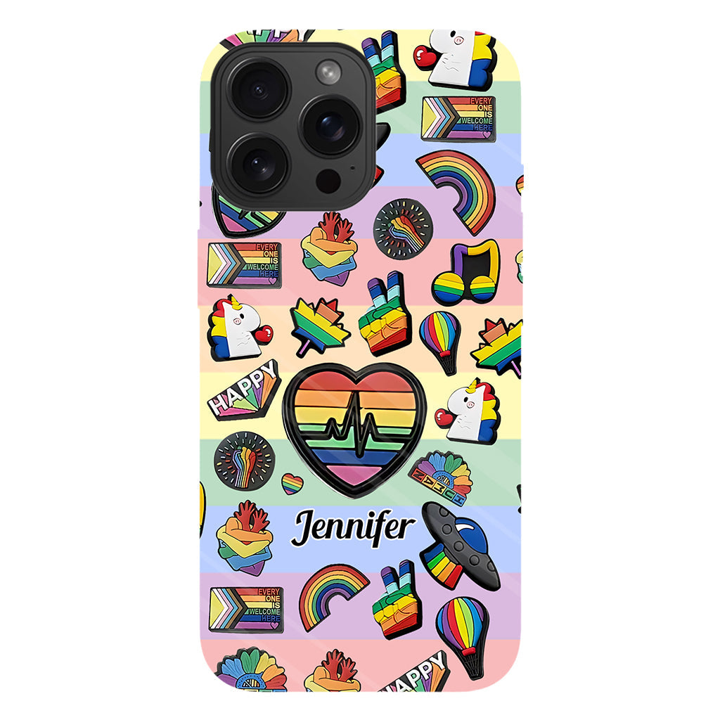 Coque de téléphone et support pour téléphone personnalisés « Arc-en-ciel de la fierté » avec impression intégrale, en soutien à la communauté LGBT.