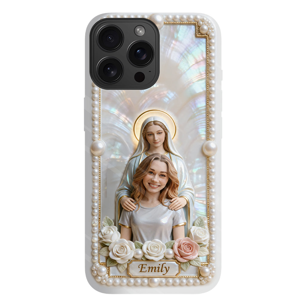 Blessed Virgin Mary Custom From Photo - Pearl & Roses - Personalized Christian Full Print Phone Case