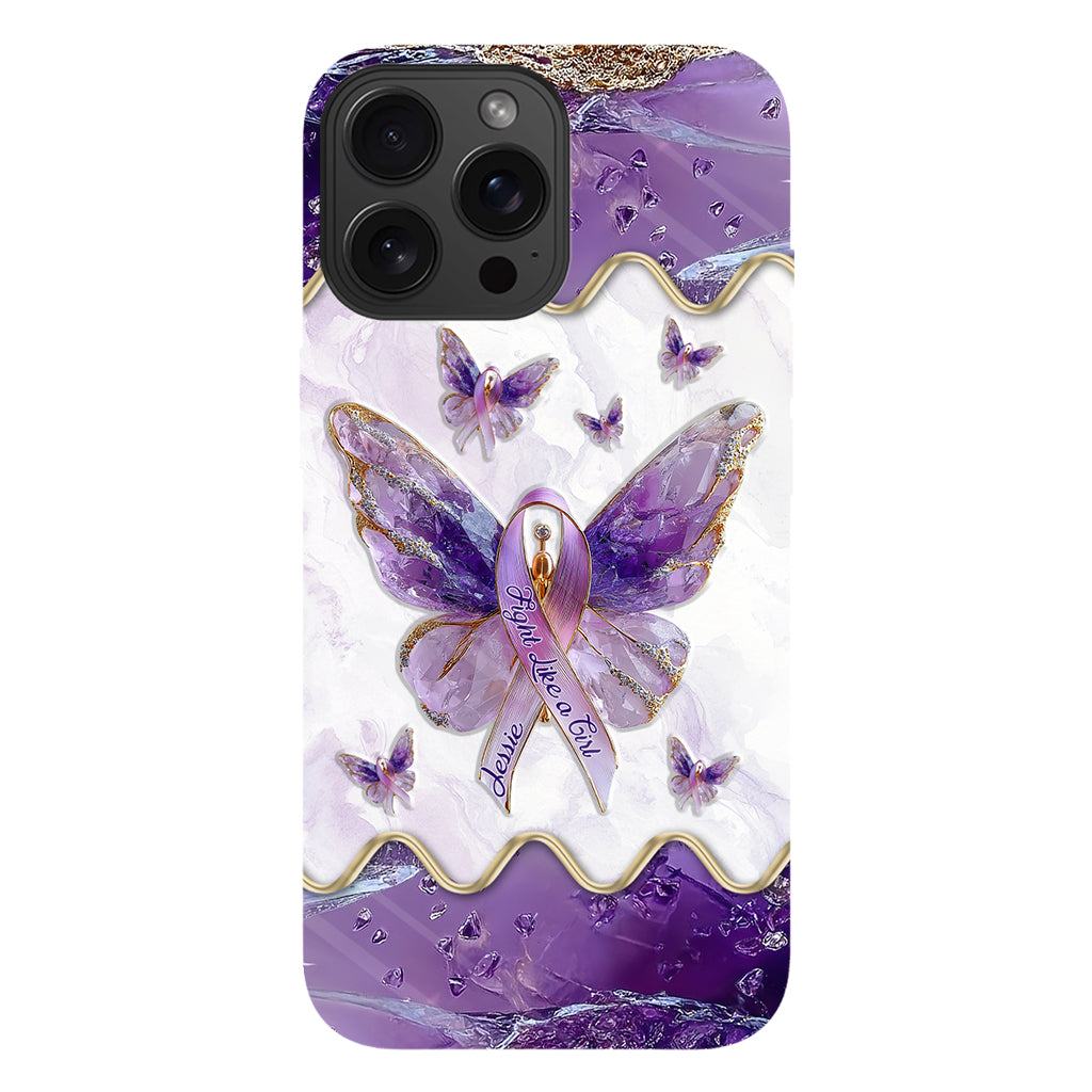 Combattez comme une fille - Coque de téléphone personnalisée avec impression intégrale pour la sensibilisation au lupus