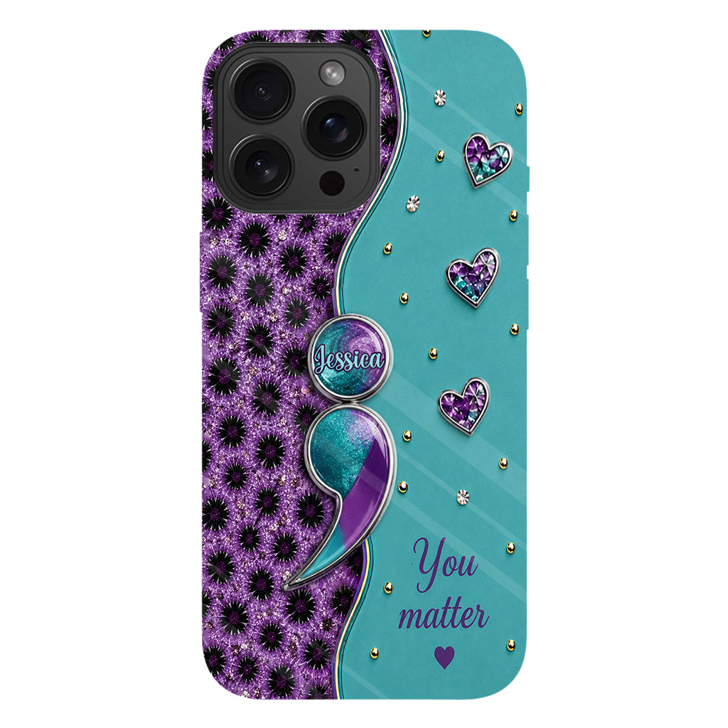 You Matter Teal Purple Semicolon - Personalized Suicide Prevention Full Print Phone Case