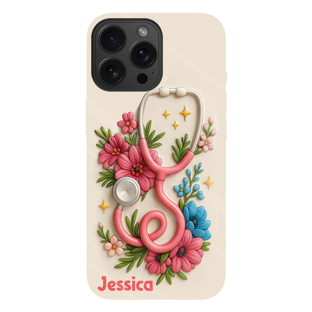 Floral Stethoscope - Personalized Nurse Full Print Phone Case