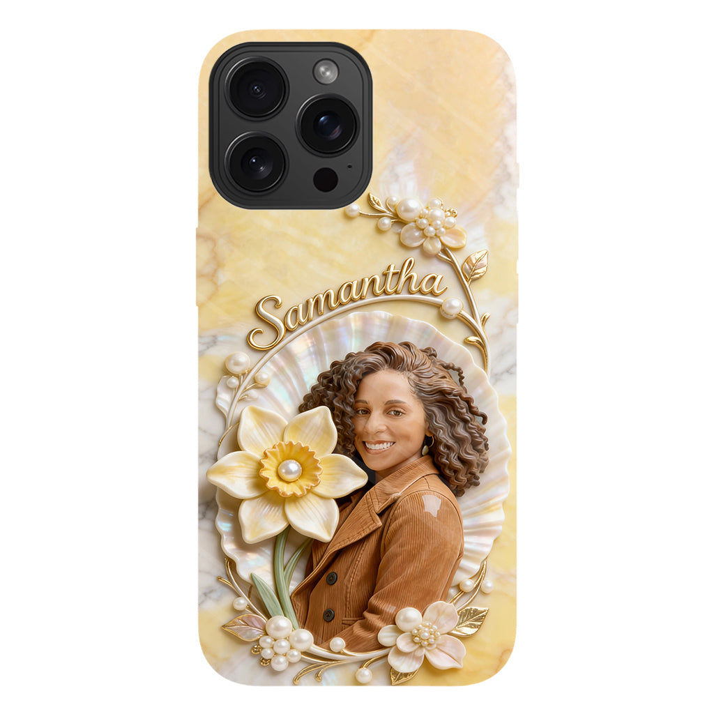 Coque de téléphone personnalisée avec photo et fleur de naissance - Impression intégrale « Amour de soi »