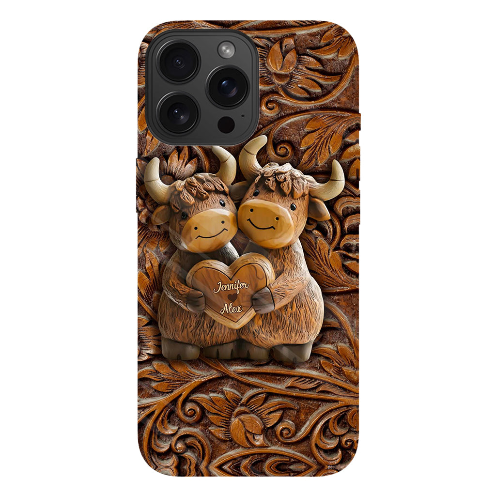 Couple de vaches des Highlands mignon - Coque de téléphone personnalisée avec imprimé intégral de vaches des Highlands