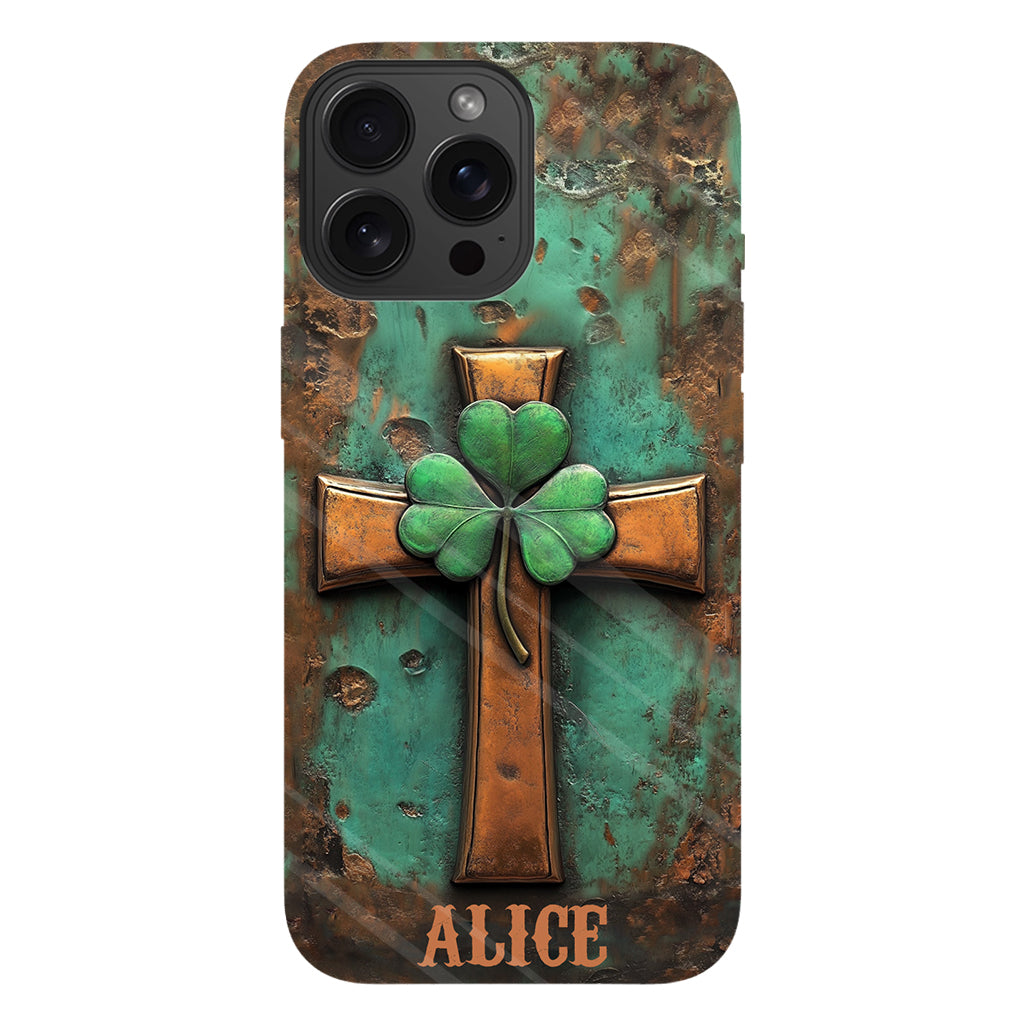 Coque de téléphone vintage avec croix irlandaise et impression intégrale personnalisée pour la Saint-Patrick