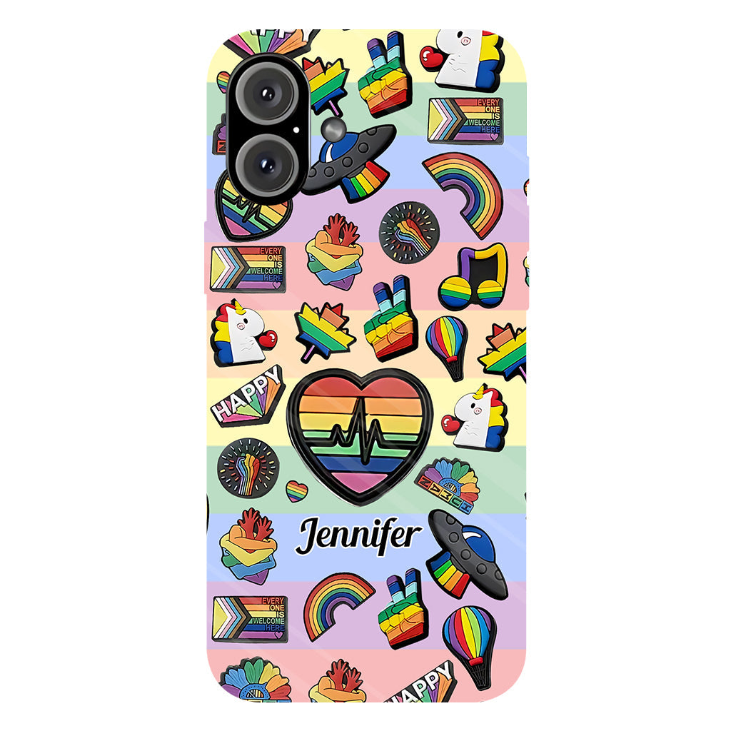 Coque de téléphone et support pour téléphone personnalisés « Arc-en-ciel de la fierté » avec impression intégrale, en soutien à la communauté LGBT.