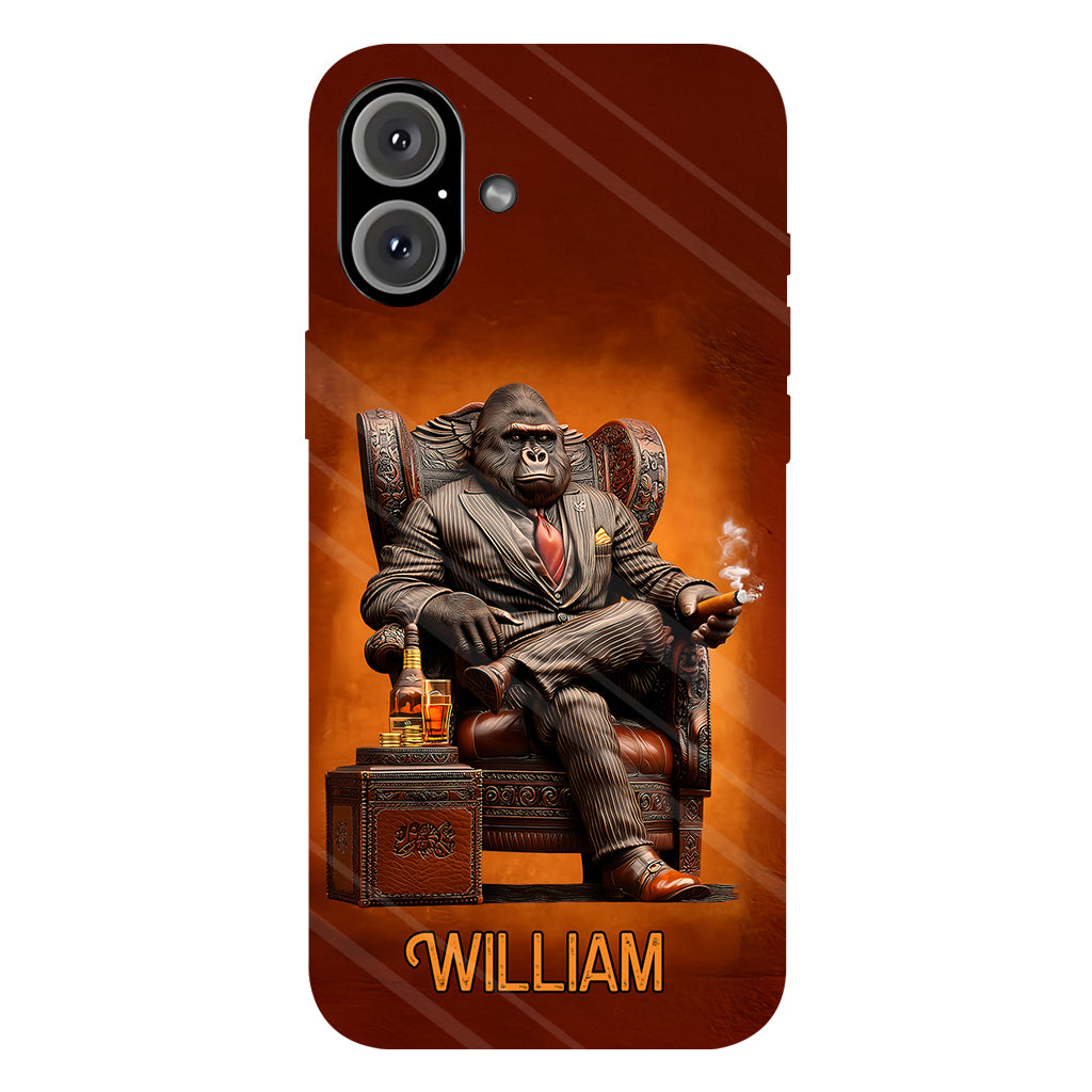 Whiskey & Cigar Gorilla - Coque de téléphone personnalisée avec impression intégrale sur le thème du whisky