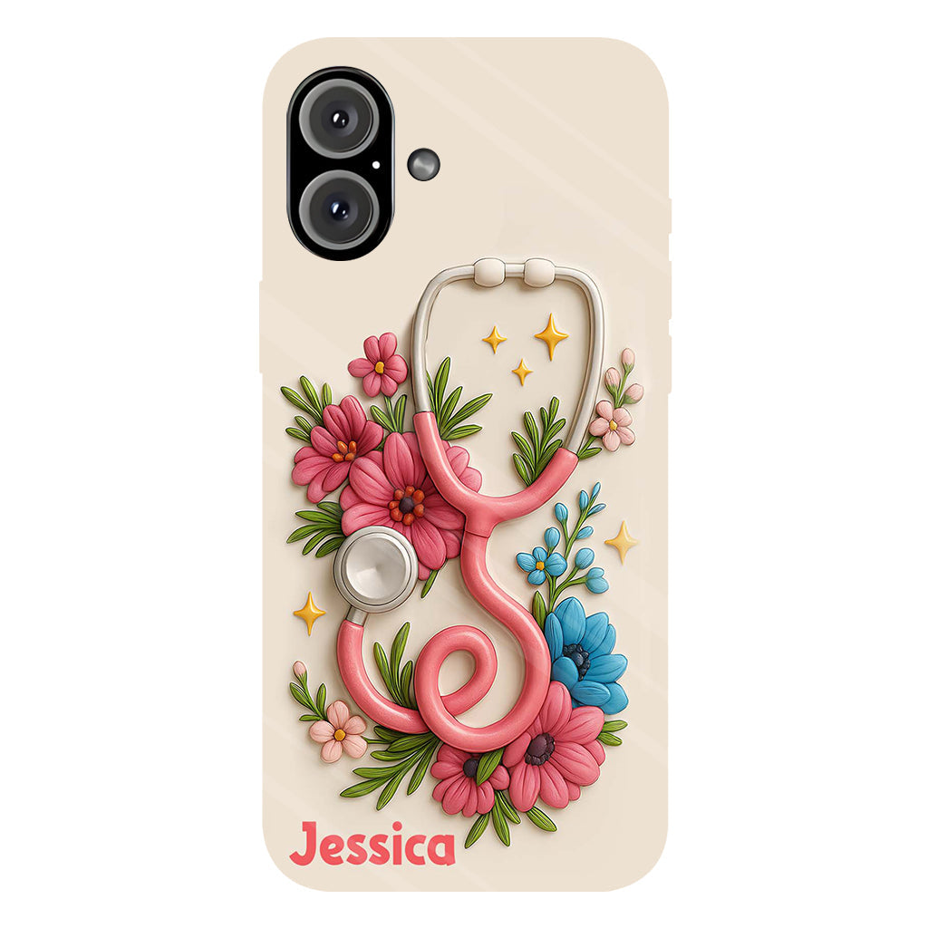 Floral Stethoscope - Personalized Nurse Full Print Phone Case