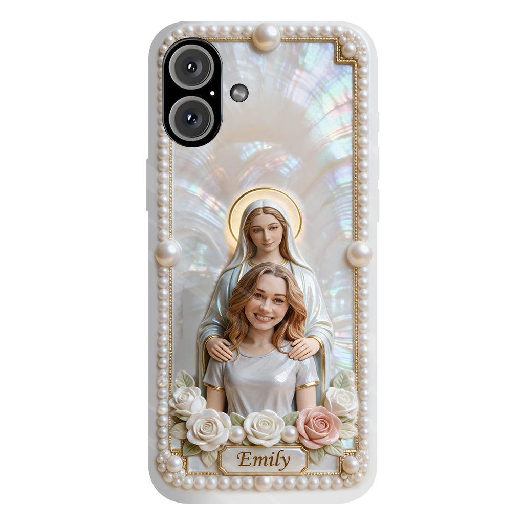 Blessed Virgin Mary Custom From Photo - Pearl & Roses - Personalized Christian Full Print Phone Case