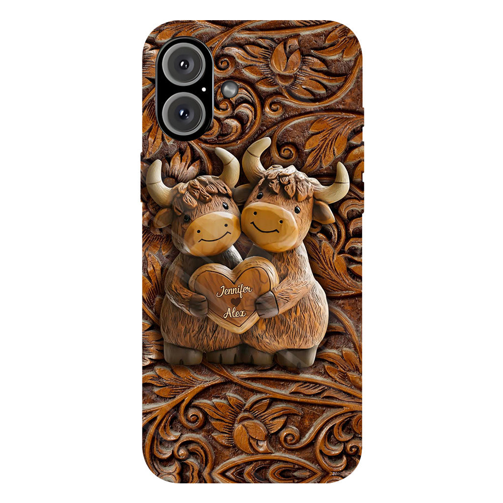 Couple de vaches des Highlands mignon - Coque de téléphone personnalisée avec imprimé intégral de vaches des Highlands