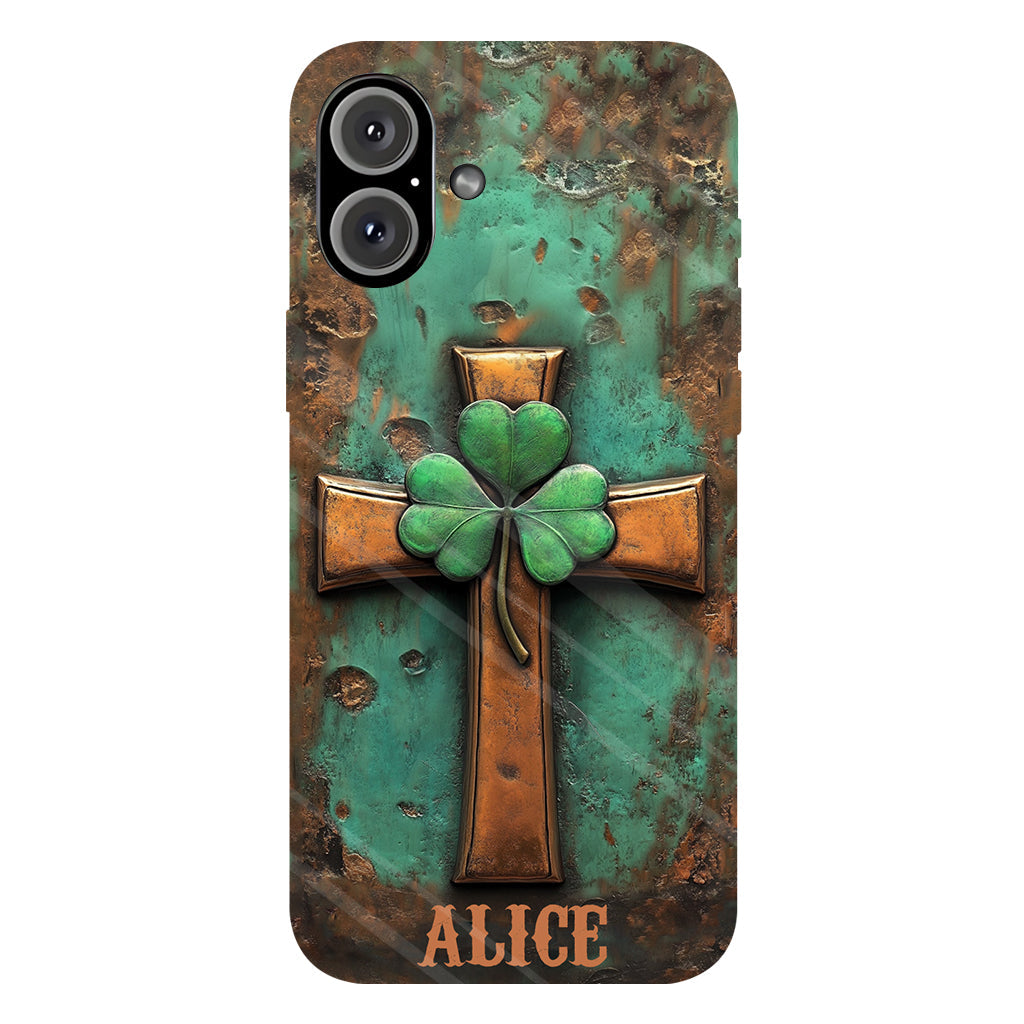 Coque de téléphone vintage avec croix irlandaise et impression intégrale personnalisée pour la Saint-Patrick