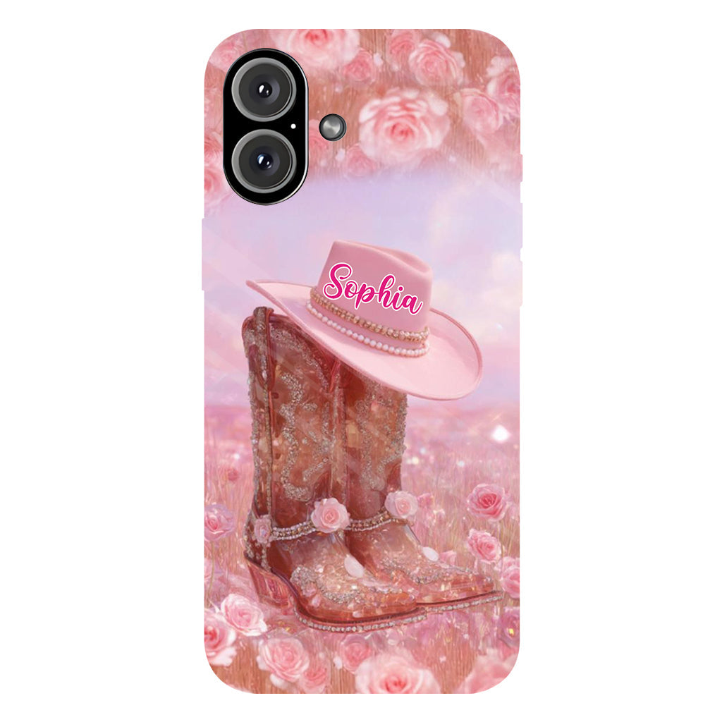 Florales Cowgirl-Motiv – Personalisierte Handyhülle und Handygriff mit Cowgirl-Vollbilddruck