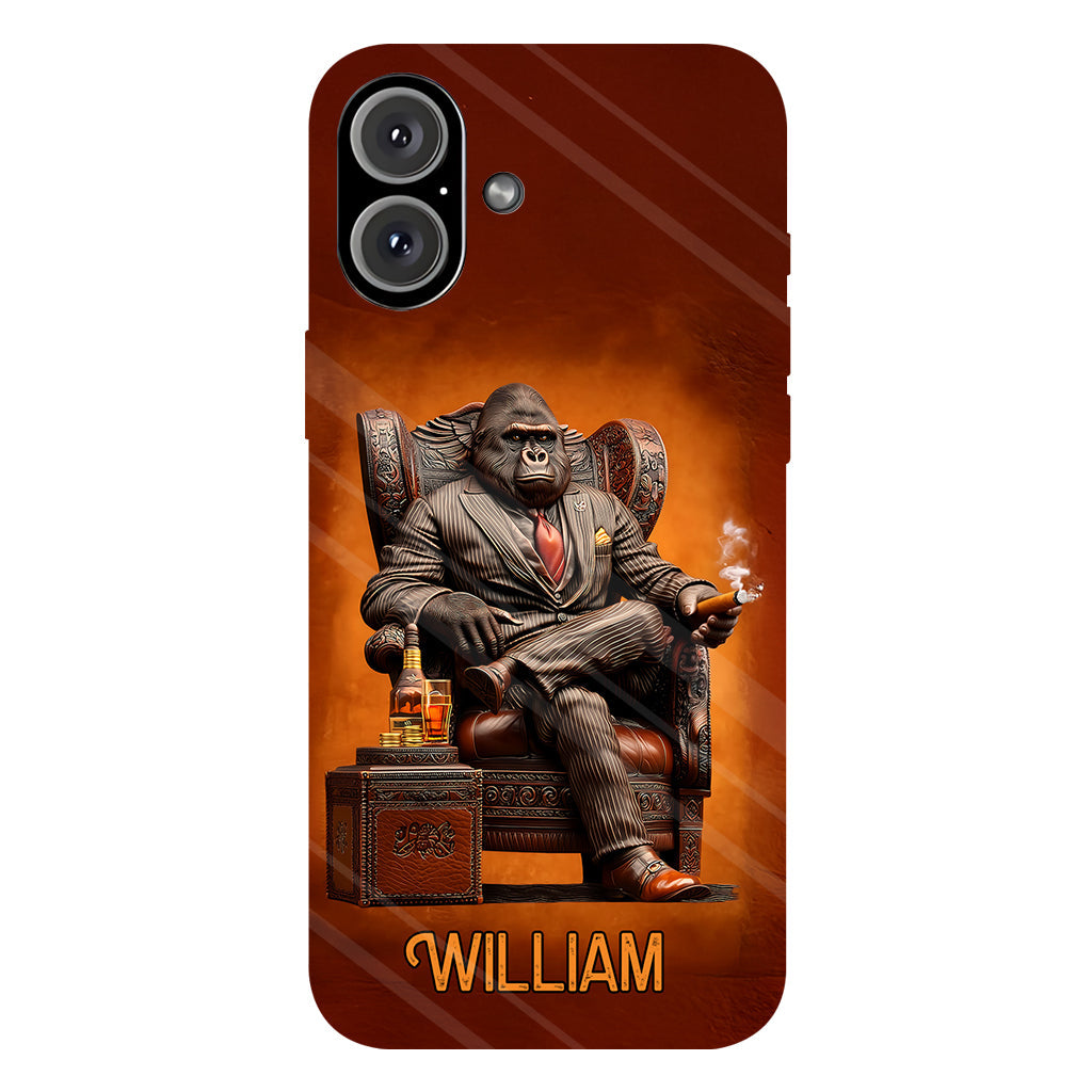 Whiskey & Cigar Gorilla - Coque de téléphone personnalisée avec impression intégrale sur le thème du whisky