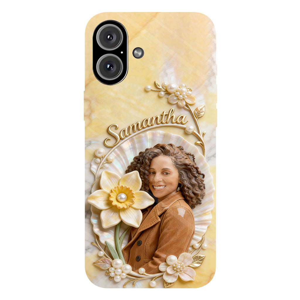 Coque de téléphone personnalisée avec photo et fleur de naissance - Impression intégrale « Amour de soi »
