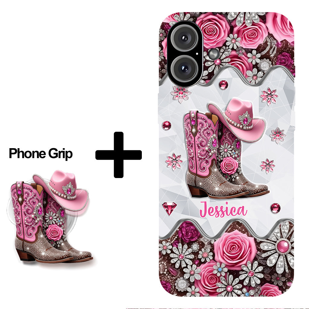 Bottes de cowgirl - Coque de téléphone personnalisée avec imprimé intégral cowgirl et support pour téléphone