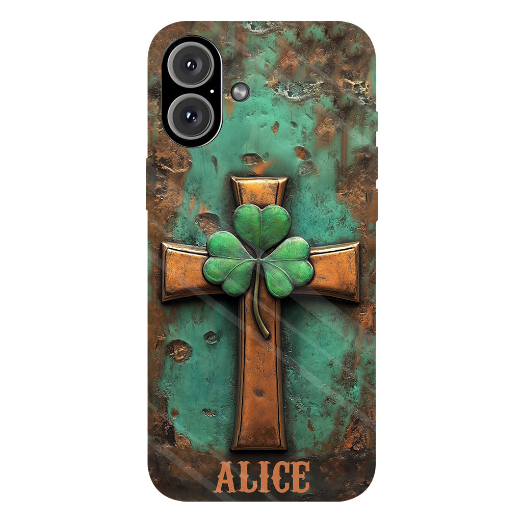 Coque de téléphone vintage avec croix irlandaise et impression intégrale personnalisée pour la Saint-Patrick
