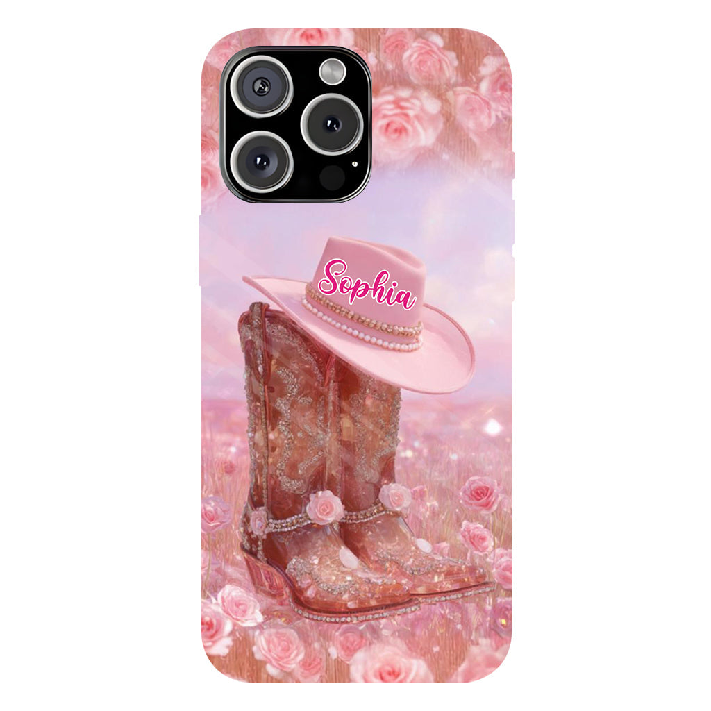 Florales Cowgirl-Motiv – Personalisierte Handyhülle und Handygriff mit Cowgirl-Vollbilddruck