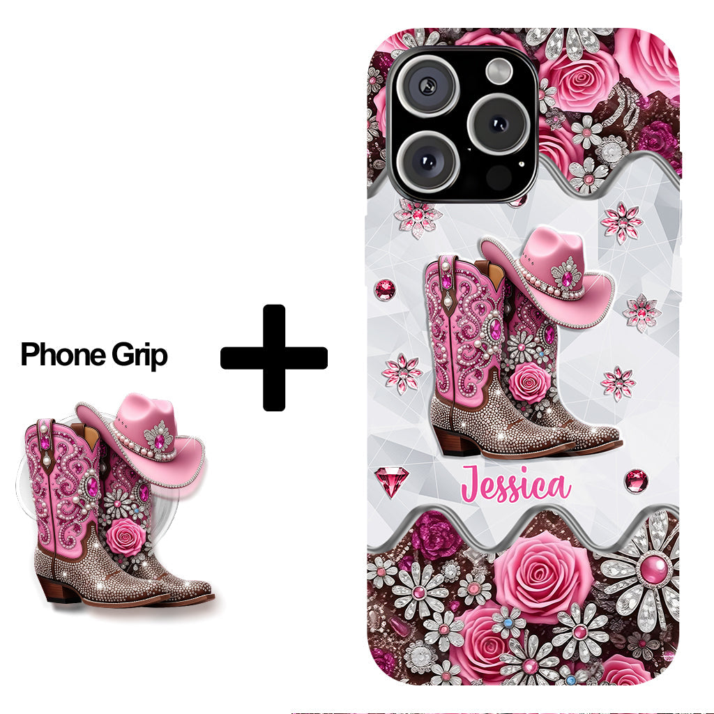 Bottes de cowgirl - Coque de téléphone personnalisée avec imprimé intégral cowgirl et support pour téléphone