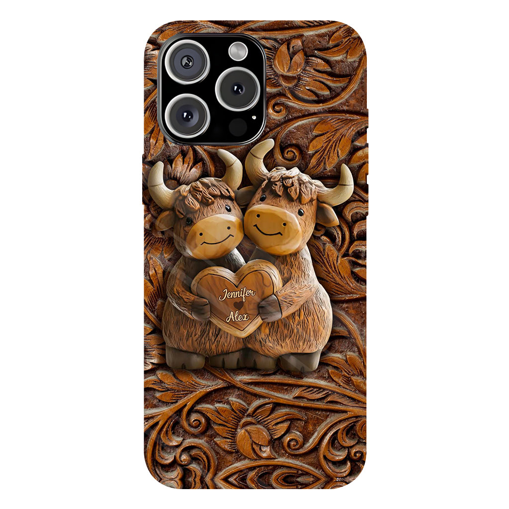 Couple de vaches des Highlands mignon - Coque de téléphone personnalisée avec imprimé intégral de vaches des Highlands