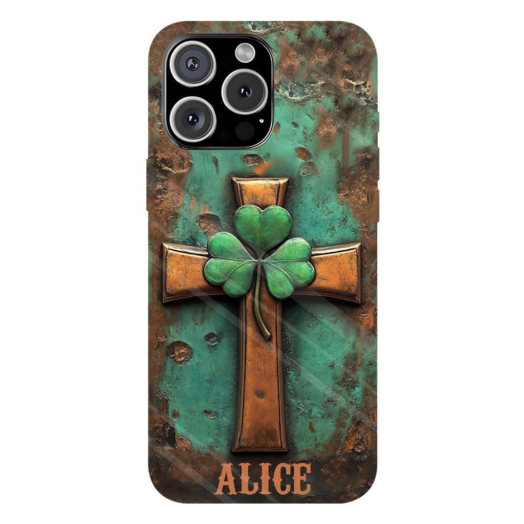 Coque de téléphone vintage avec croix irlandaise et impression intégrale personnalisée pour la Saint-Patrick