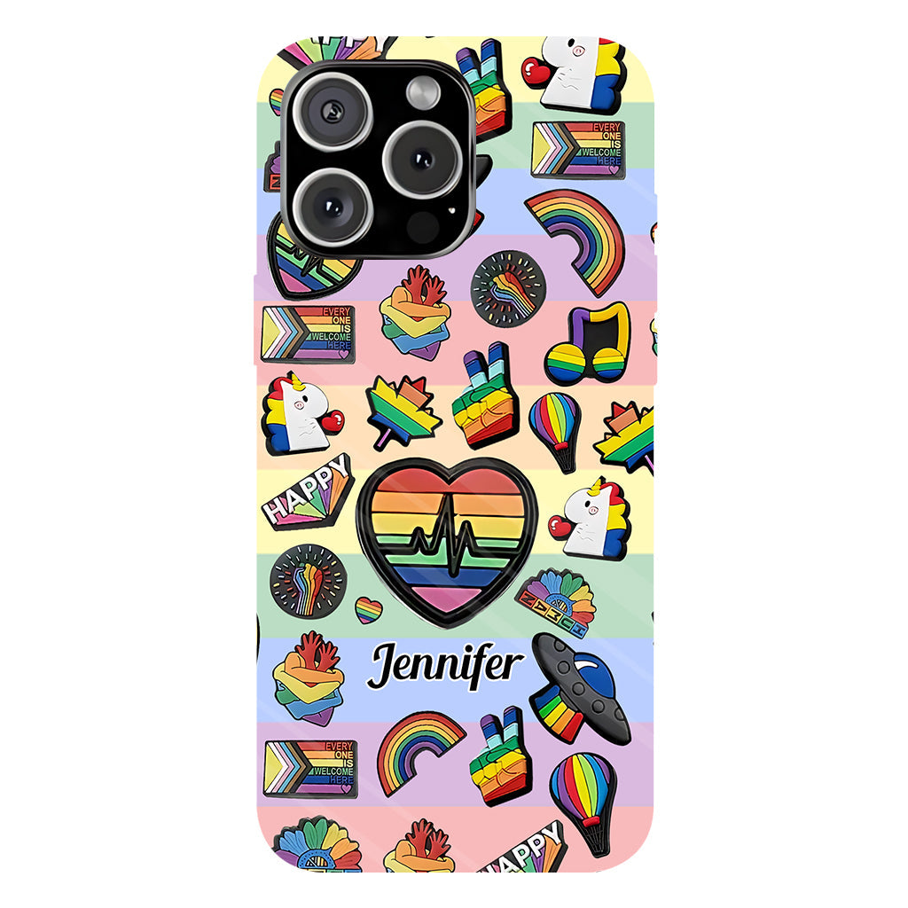 Coque de téléphone et support pour téléphone personnalisés « Arc-en-ciel de la fierté » avec impression intégrale, en soutien à la communauté LGBT.