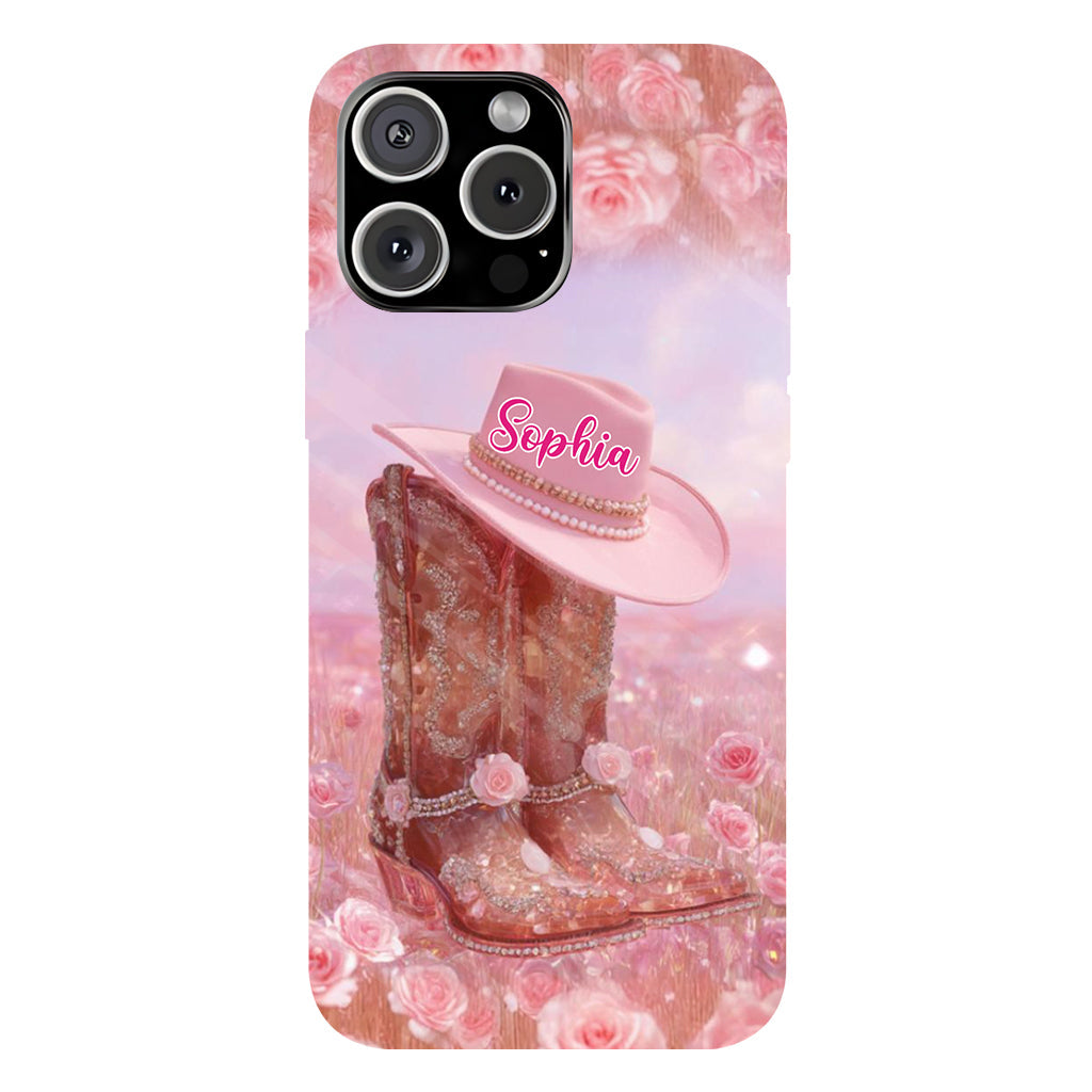 Florales Cowgirl-Motiv – Personalisierte Handyhülle und Handygriff mit Cowgirl-Vollbilddruck