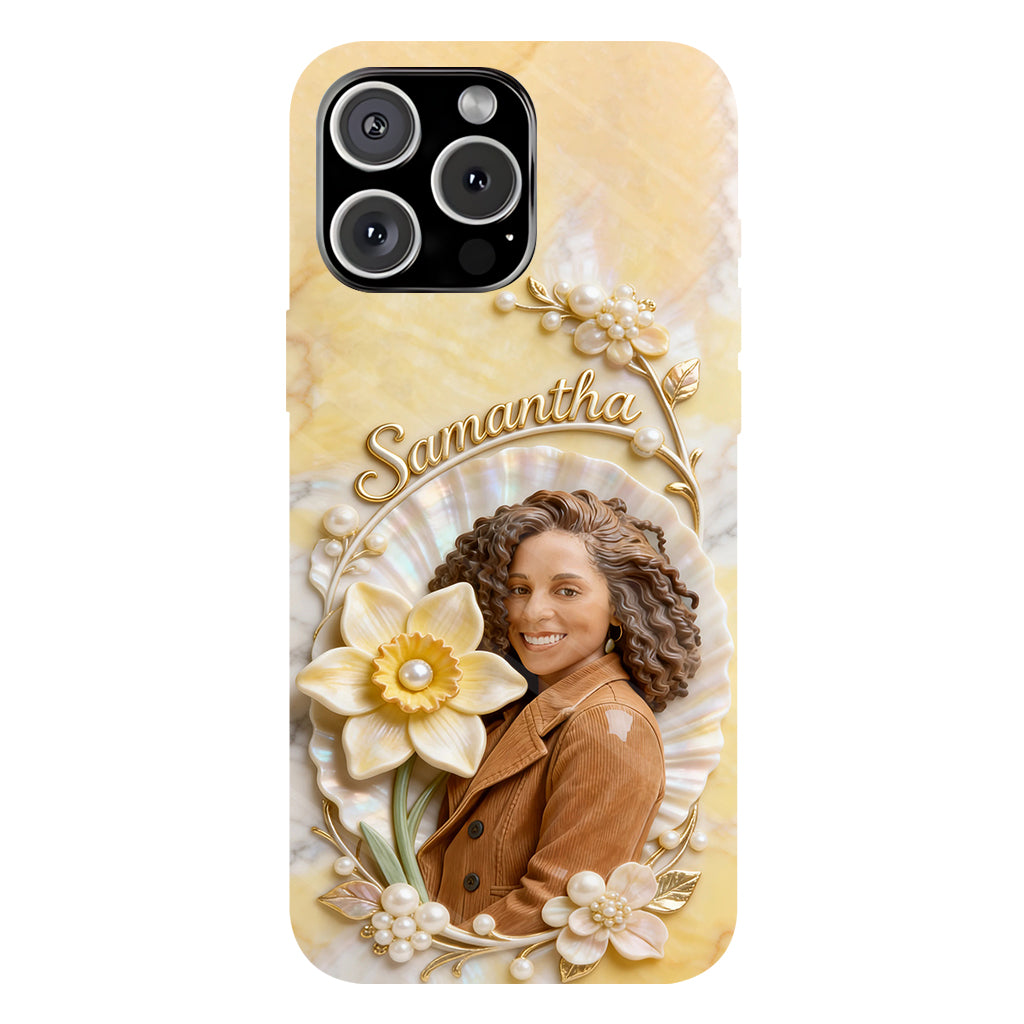 Coque de téléphone personnalisée avec photo et fleur de naissance - Impression intégrale « Amour de soi »