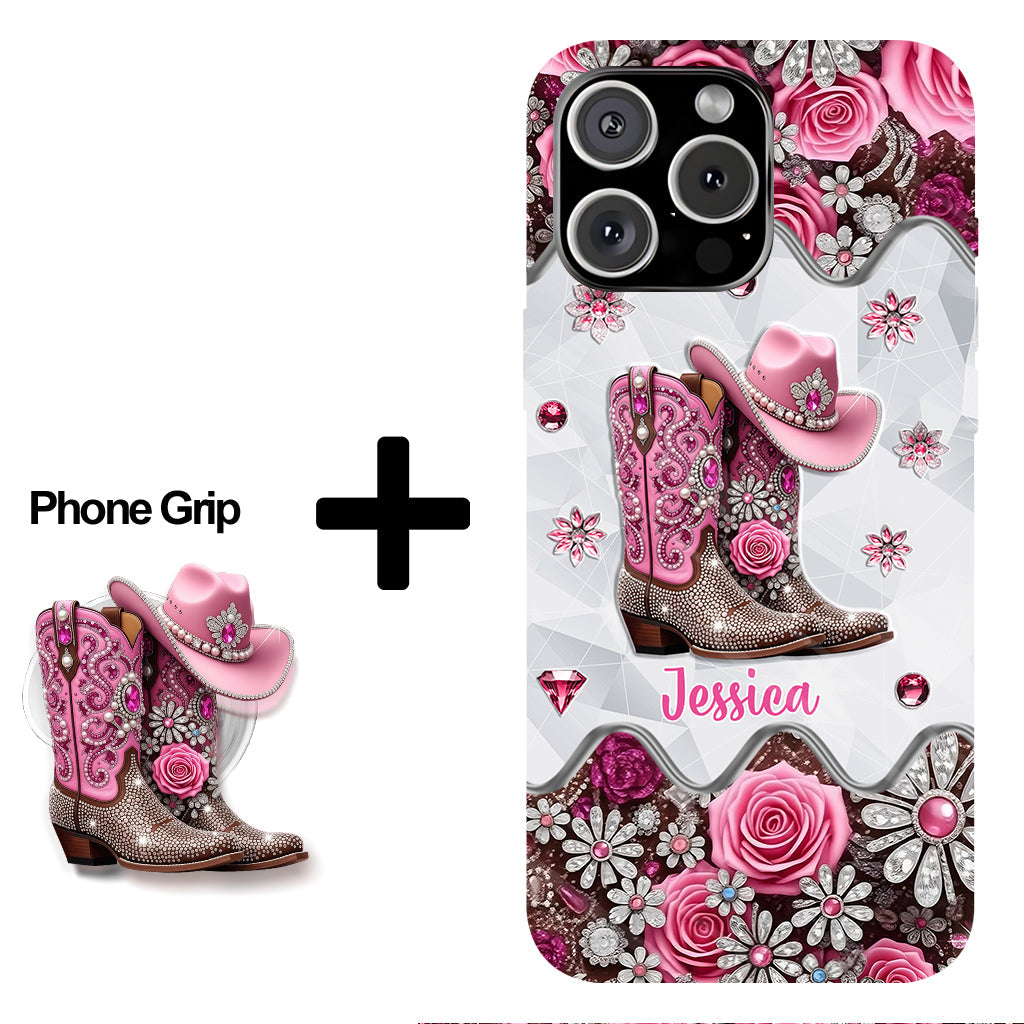 Bottes de cowgirl - Coque de téléphone personnalisée avec imprimé intégral cowgirl et support pour téléphone